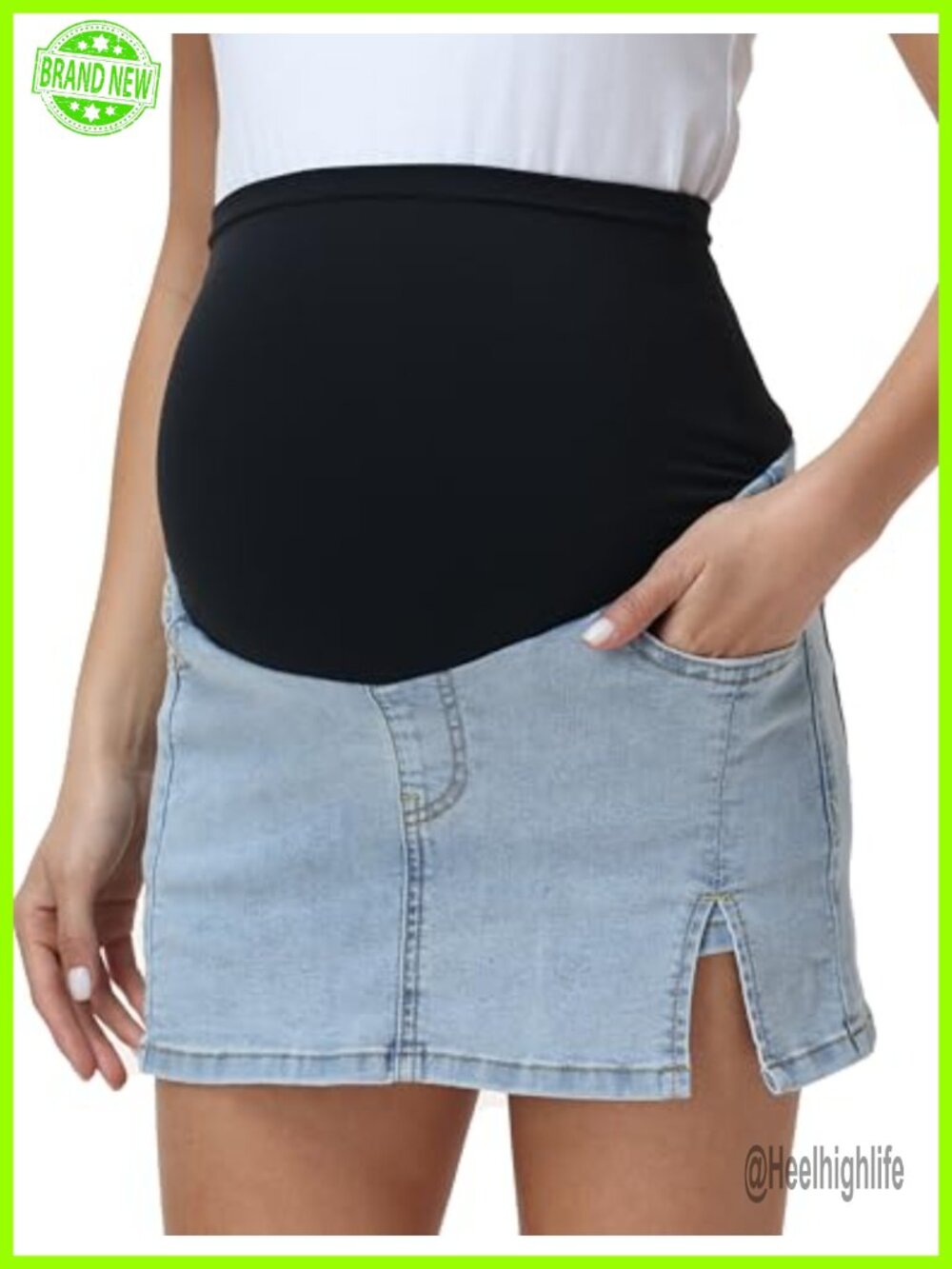 Maternity Denim Skort with Built-in Jean Shorts - Stretch High Rise Mini